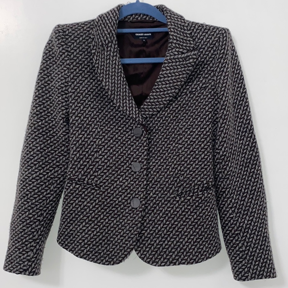 Gray Black Label Women's Wool Blazer Herringbone